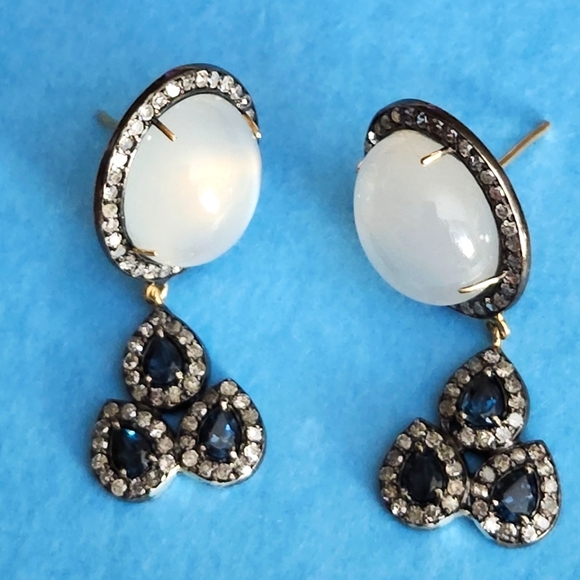 Diamonds, Blue Topaz, Moonstones JHadley-Ashley Gilroy,Gold Earrings - Picture 4 of 8